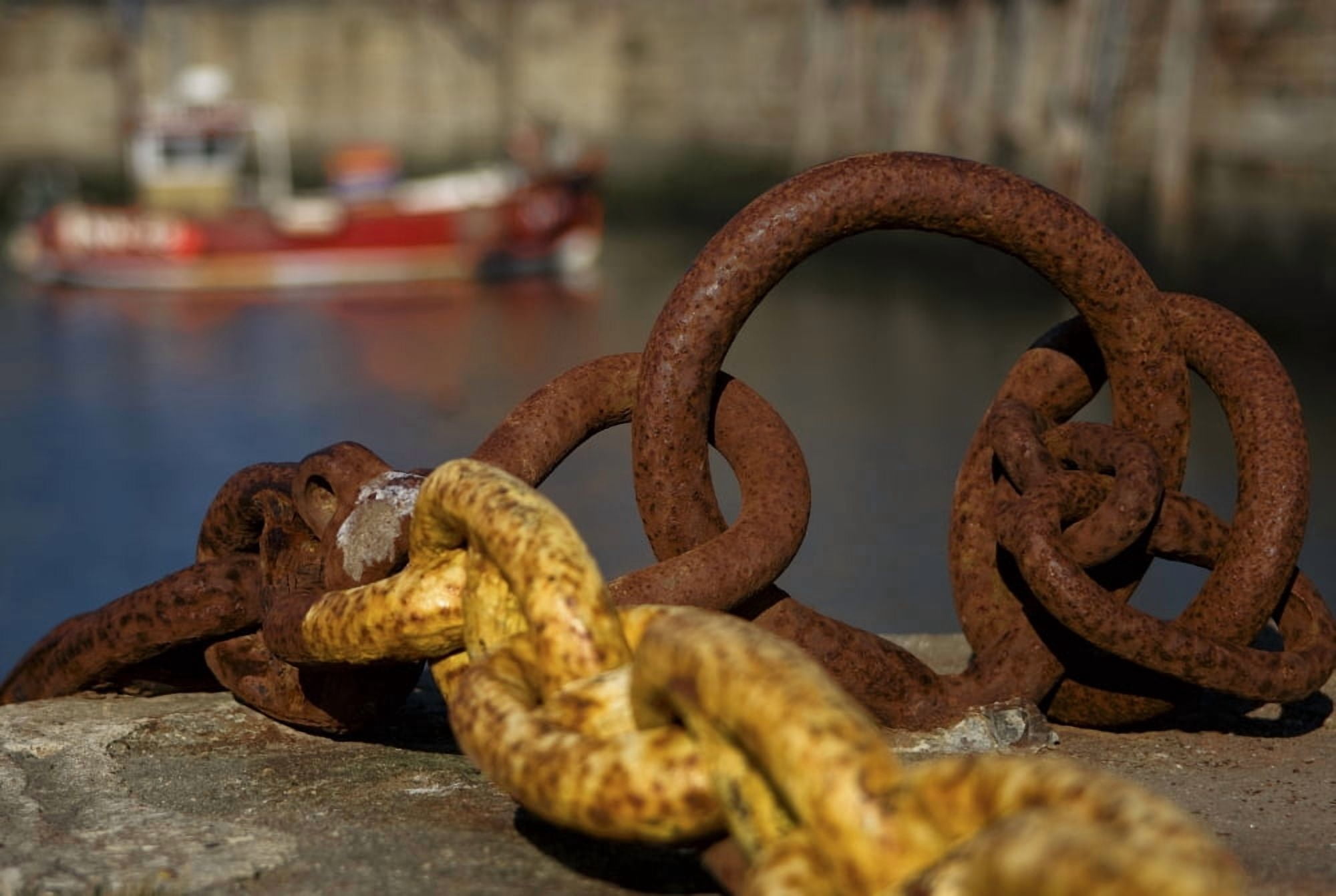 Harbour With Mooring And Fishing Boat Canvas Art - John Short Design Pics (34 x 22)