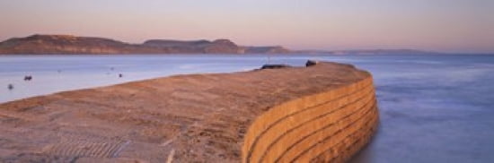 Harbour wall at dusk The Cobb Lyme Regis Dorset England Canvas Art - Panoramic Images (36 x 12)