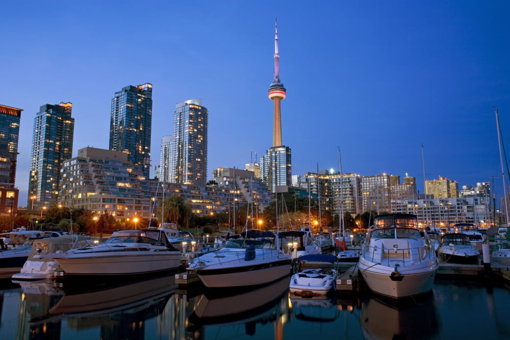 Harbourfront Marina West At Dusk Toronto Ontario Canvas Art - Peter Mintz Design Pics (34 x 22)