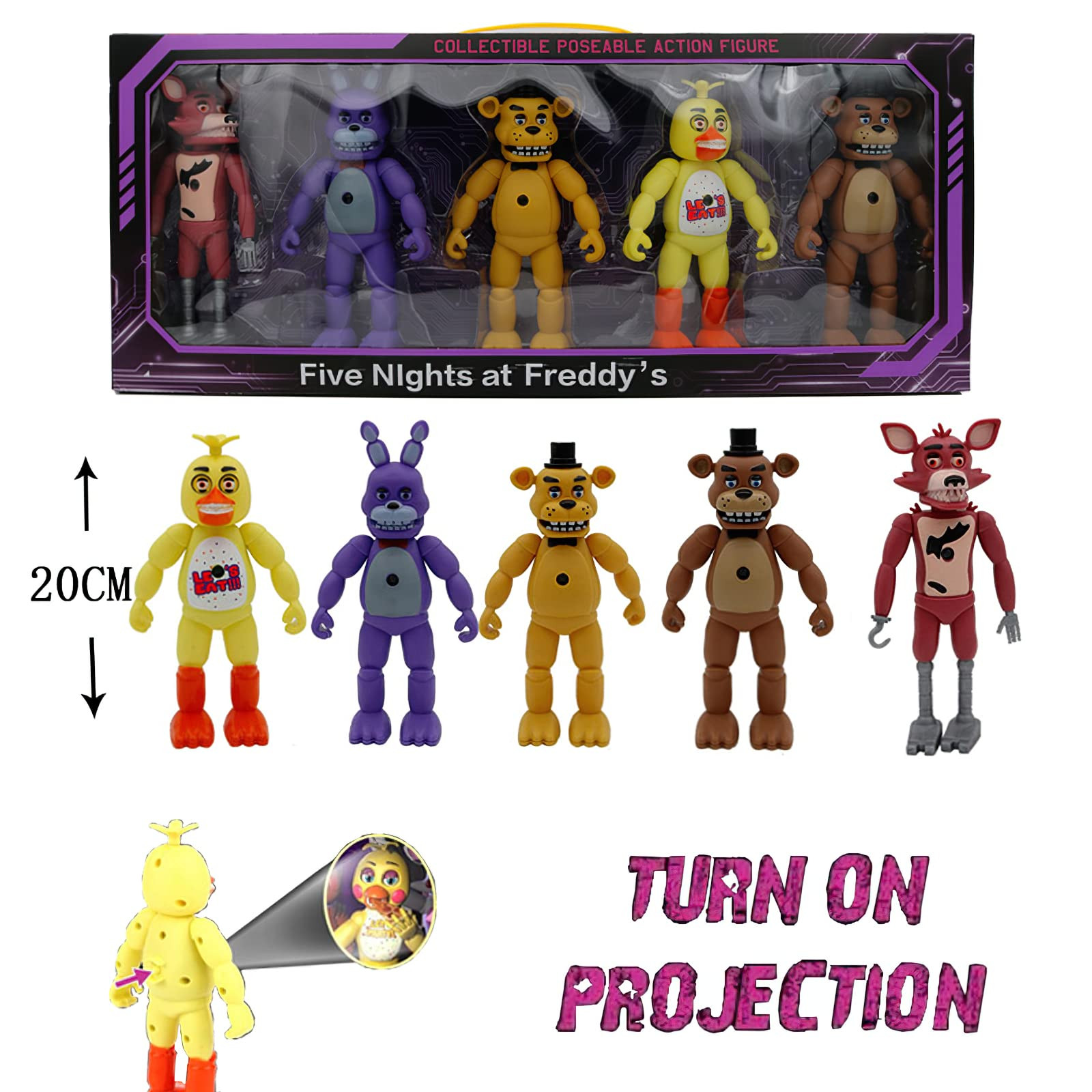 Harbrot 5 Pcs Five Nights at Freddy's Action Figures, Glow In The Dark Five Night at Freddy's Toys Sets - Freddy Foxy Bonnie Chica Action Figures, Five Nights of Freddy Toys, Birthday Gifts for Kids