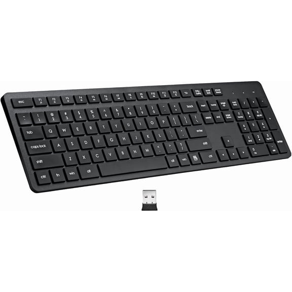 Harburfine Wireless Keyboard, 2.4G USB External Silent Cordless Keyboard for Windows Chrome Laptop Computer PC Desktop Notebook Chromebook, Quiet 106 Keys Full Size with Number Pad (Black)