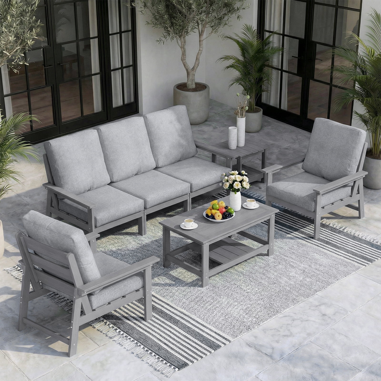 Harbweb 7-Piece HDPS Outdoor Sofa Patio Furniture Set, Gray Frame with Gray Cussion
