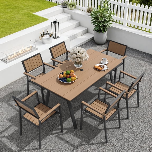 Harbweb 7-Piece Outdoor Patio Dining Set Rectangle Table Set, Teak