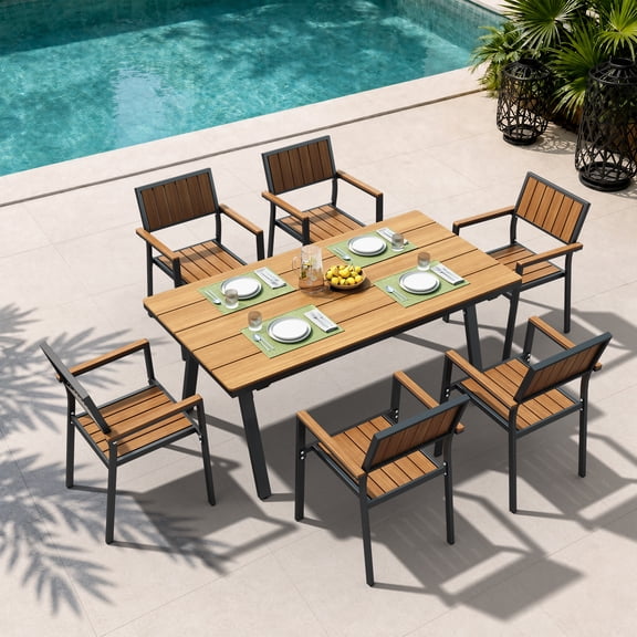 Harbweb 7-Piece Outdoor Patio Dining Set Rectangle Table Set, Teak