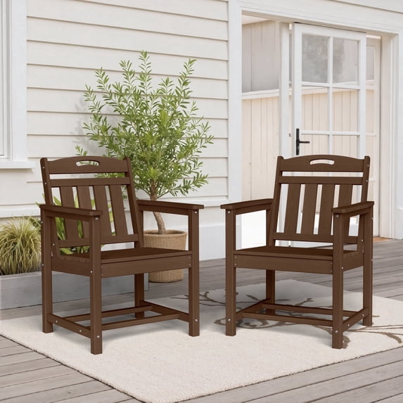 Harbweb HDPE Patio Dining Chairs Set of 2, All-Weather Armchair, Brown