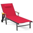 thumbnail image 1 of Harbweb Outdoor Chaise Lounge Chair , 5-Position Adjustable Sun Tanning Chair with Pillow, Aluminum Patio Lounge Chair with Wheels & Armrests for Garden, Beach, Patio, Pool, Red, 1 of 8