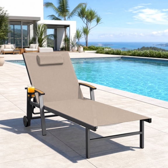 Harbweb Quick Dry 5-Position Adjustable Aluminum Outdoor Lounge Chairs with Pillow Khaki