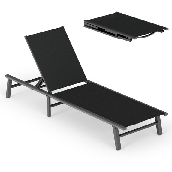 Harbweb Outdoor Lounge Chair for Pool, Aluminum Chaise Lounge Chairs with 5-Position Recliner, No Assembly Patio Lounge Chair for Backyard, Poolside, Deck, Lawn (Black)