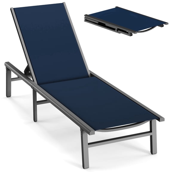 Harbweb Outdoor Lounge Chair for Pool, Aluminum Chaise Lounge Chairs with 5-Position Recliner, No Assembly Patio Lounge Chair for Backyard, Poolside, Deck, Lawn (Blue)