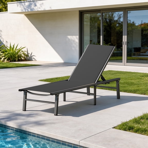 Harbweb Outdoor Lounge Chair for Pool, Aluminum Chaise Lounge Chairs with 5-Position Recliner, No Assembly Patio Lounge Chair for Backyard, Poolside, Deck, Lawn (Gray)