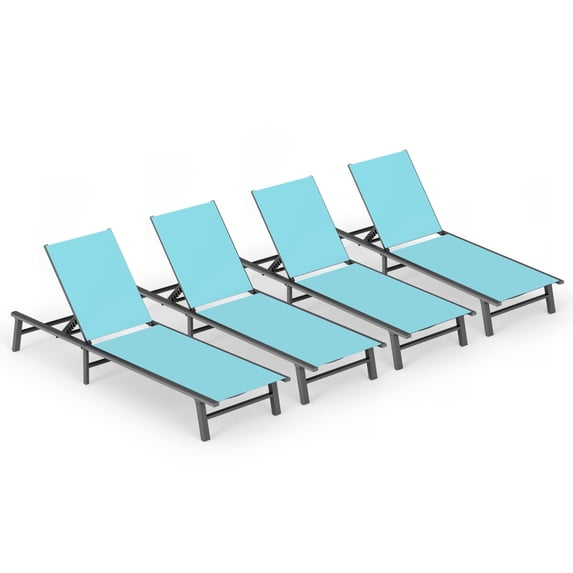 Harbweb Outdoor Lounge Chair for Pool Set of 4, Aluminum Chaise Lounge Chairs with 5-Position Recliner, No Assembly Patio Lounge Chair for Backyard, Poolside, Deck, Lawn (Aqua)