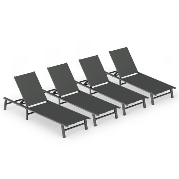 Harbweb Outdoor Lounge Chair for Pool Set of 4, Aluminum Chaise Lounge Chairs with 5-Position Recliner, No Assembly Patio Lounge Chair for Backyard, Poolside, Deck, Lawn (Gray)