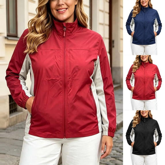 Harcomeey Lightweight Jacket Women Color Block Full Zip Coat with ...