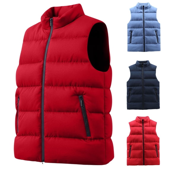 Harcomeey Mens Stand Collar Puffer Vest Full Zip Loose Casual Warm Padded Sleeveless Gilet Outerwear for Daily Outdoor Wear
