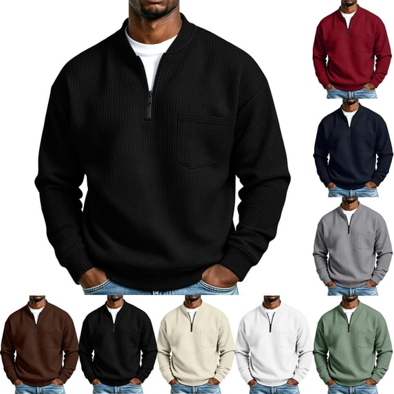 Harcomeey Sweatshirts Men Solid Color Stand Up Collar Half Zip Long Sleeve Sweatshirt Base Layer Outerwear Casual Pullover Soft and Comfortable