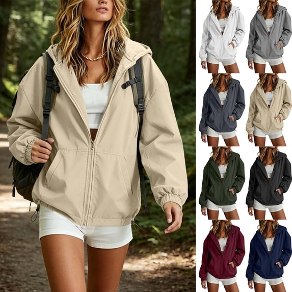 Harcomeey Women Lightweight Jackets Hooded Windbreaker Women Portable Waterproof Raincoat Hiking Travel Jackets