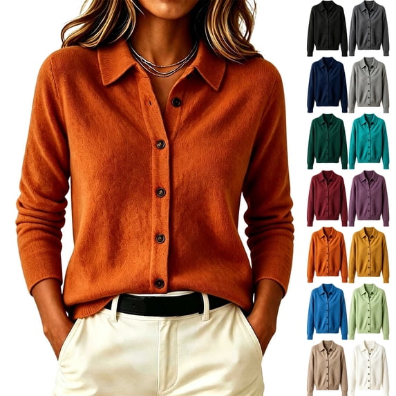 Harcomeey Womens Button Down Shirts,Jackets for Women Solid Color Loose Long Sleeve Knit Blouse for Fall and Winter 2XL