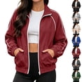 thumbnail image 1 of Harcomeey Womens Track Jacket Stand Collar Full Zip Long Sleeve Casual Athletic Outerwear with Pockets Spring Fall Outfits 3XL, 1 of 8