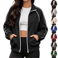 thumbnail image 1 of Harcomeey Womens Track Jacket Stand Collar Full Zip Long Sleeve Casual Athletic Outerwear with Pockets Spring Fall Outfits 3XL, 1 of 7