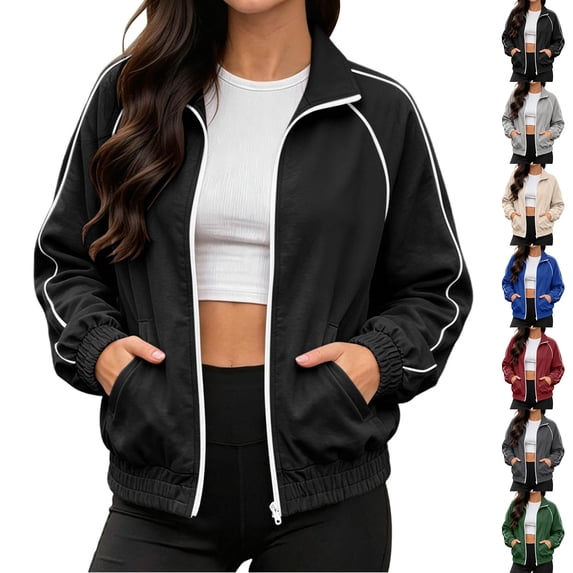 Harcomeey Womens Track Jacket Stand Collar Full Zip Long Sleeve Casual Athletic Outerwear with Pockets Spring Fall Outfits 3XL