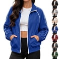thumbnail image 1 of Harcomeey Womens Track Jacket Stand Collar Full Zip Long Sleeve Casual Athletic Outerwear with Pockets for Outdoor L, 1 of 8