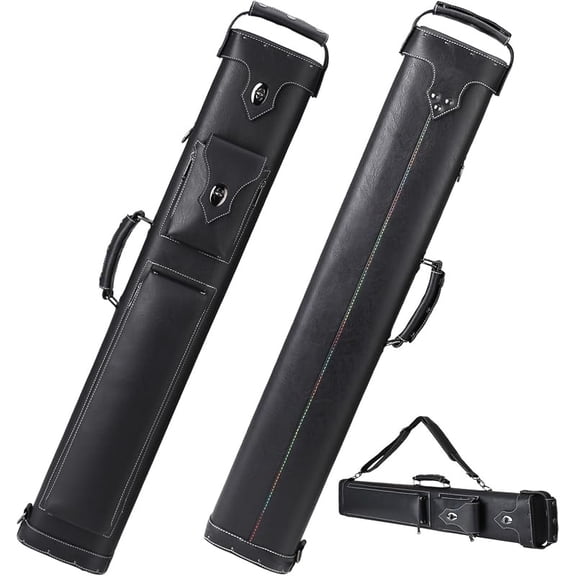 Hard 3x5 Pool Cue Case, 8 Hole Pool Cue Stick Case Billiard Cue Case, Holds Up to 3 Butts and 5 Shafts, Topstitching Design