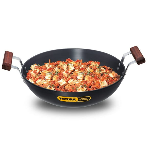 Hard Anodised Black Aluminium Deep-fry Pan 4 Liters, 26 Cm, 4.06mm | Round Bottom Kadhai Or Kadai (AK40)