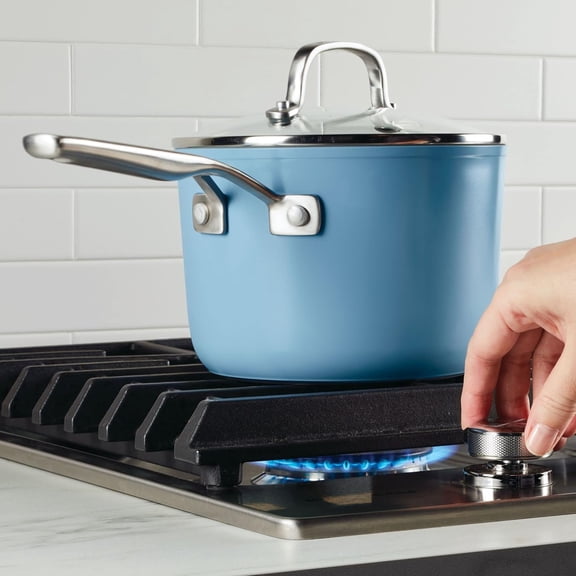 Hard Anodized Ceramic Nonstick Sauce Pan with Lid, 3 Quart - Blue Velvet