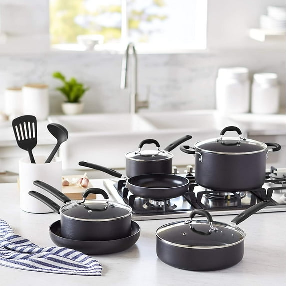 Hard Anodized Non-Stick 12-Piece Cookware Set, Black - Pots, Pans and Utensils