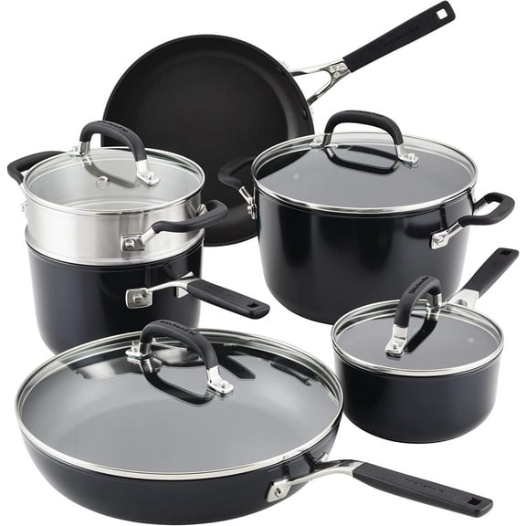 Hard Anodized Nonstick Cookware/Pots and Pans Set, 10 Piece - Matte Black