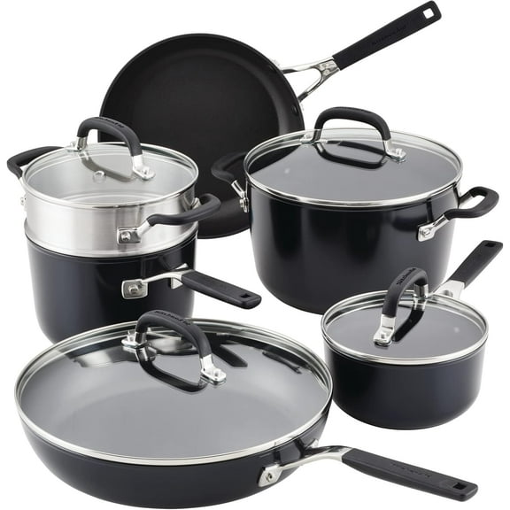 Mojitor Hard Anodized Nonstick Cookware/Pots and Pans Set, 10 Piece - Matte Black
