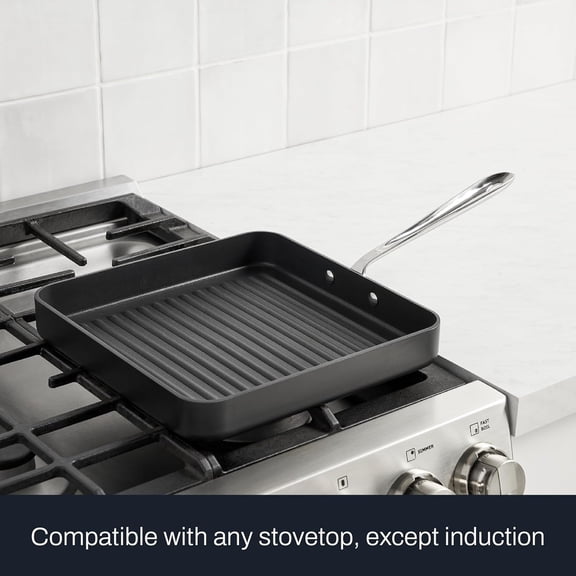 Hard Anodized Nonstick Grill Pan 11x11 Inch Oven Safe 350F Cookware Black