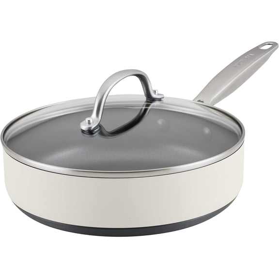 Hard Anodized Nonstick Saut Pan with Lid 3 Quart Cream