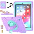 thumbnail image 1 of Hard Back Cover Case for Apple 9.7-inch iPad 6th/5th Generation (2018/2017) - Portable Tablet Case with Rotating View Kickstand & Shoulder/Hand Strap, Shockproof Sturdy Rugged Cover, Purple Green, 1 of 11