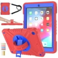 thumbnail image 1 of Hard Back Cover Case for Apple 9.7-inch iPad 6th/5th Generation (2018/2017) - Portable Tablet Case with Rotating View Kickstand & Shoulder/Hand Strap, Shockproof Sturdy Rugged Cover, Red Blue, 1 of 11