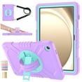 thumbnail image 1 of Hard Back Cover Case for Galaxy Tab A9 8.7" Tablet 2023 Release Model SM-X110/115/117 - 3 Layers Protection Protective Portable Case with Rotating View Kickstand & Shoulder/Hand Strap, Purplegreen, 1 of 12