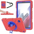 thumbnail image 1 of Hard Back Cover Case for Samsung Galaxy Tab A7 Lite 8.7" Tablet 2021 Release Model SM-T220/T225/T227 - 3 Layers Protective Portable Case with Rotating View Kickstand & Shoulder/Hand Strap, Red+Blue, 1 of 7