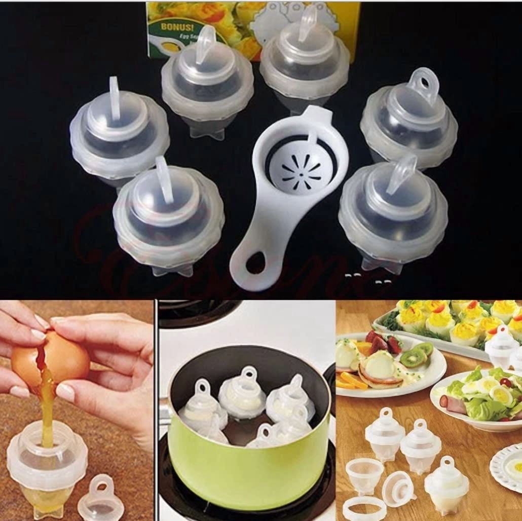 Hard Boil Egg Cooker 6 Eggies+Bonus Egg White Separator Cooking Kitchen Utensil