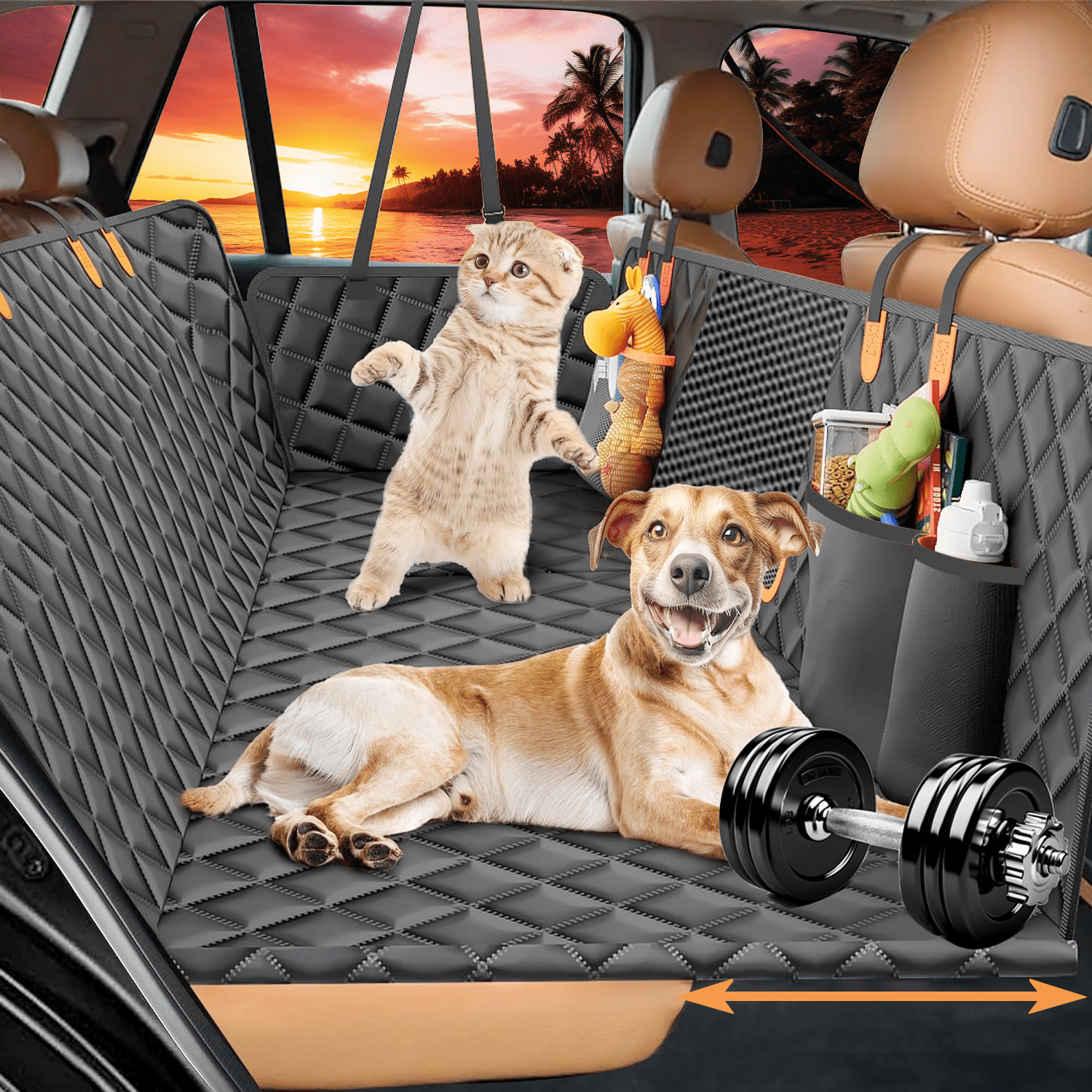 Hard Bottom Dog Car Seat Cover for Back Seat Dog Hammock NonSlip Waterproof Back Seat Extender