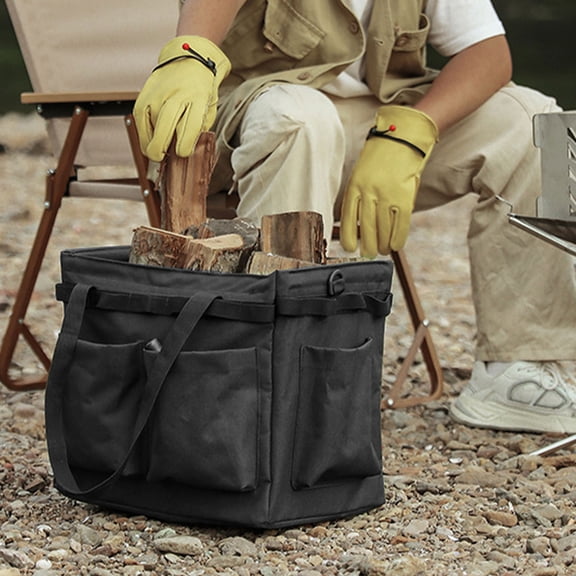 Hard Bottom Garden Tote Bag - Heavy Duty Tool Organizer with Side Pockets & Hanging Loops, Portable Tool Bag for Gardening, Camping, Car Trunk & Garage Storage, Black
