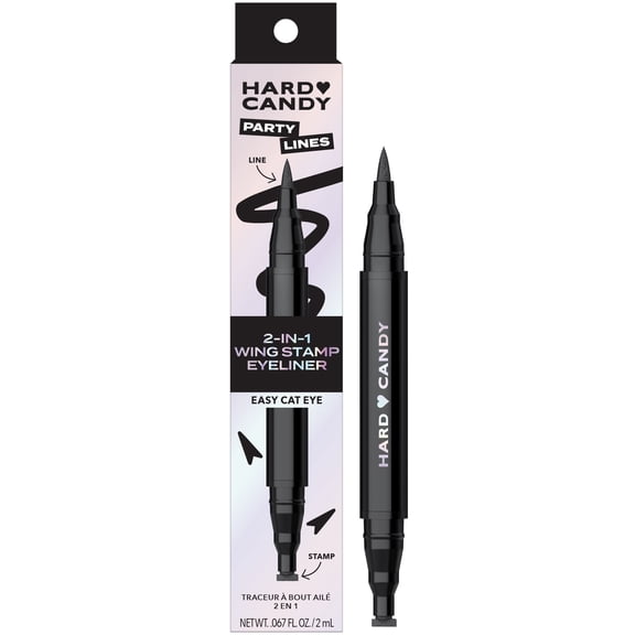 Hard Candy 2-in-1 Wing Stamp Eyeliner, Dual-Ended Waterproof Liquid Eyeliner, Felt Tip Marker, Black