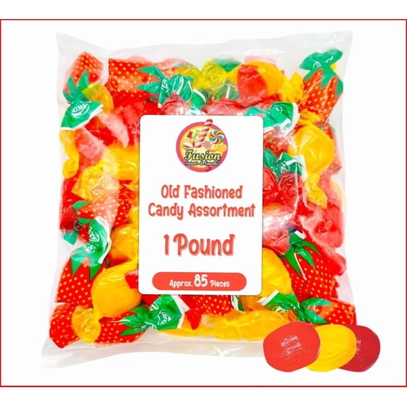 Hard Candy Assortment, Old Fashioned Mix - Butterscotch, Strawberry Filled Bon Bons, Cinnamon Discs - 1 Pound Bulk Hard Candy Individually Wrapped - Assorted Holiday Candy