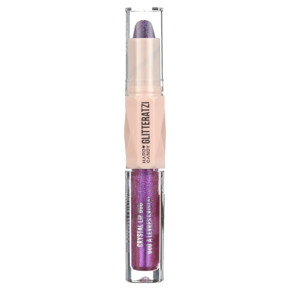 Hard Candy Glitteratzi Lip Duo, 2-in-1 Glitter Lipstick & High-Shine Gloss Duo, Brilliant Berry, Sparkling Purple