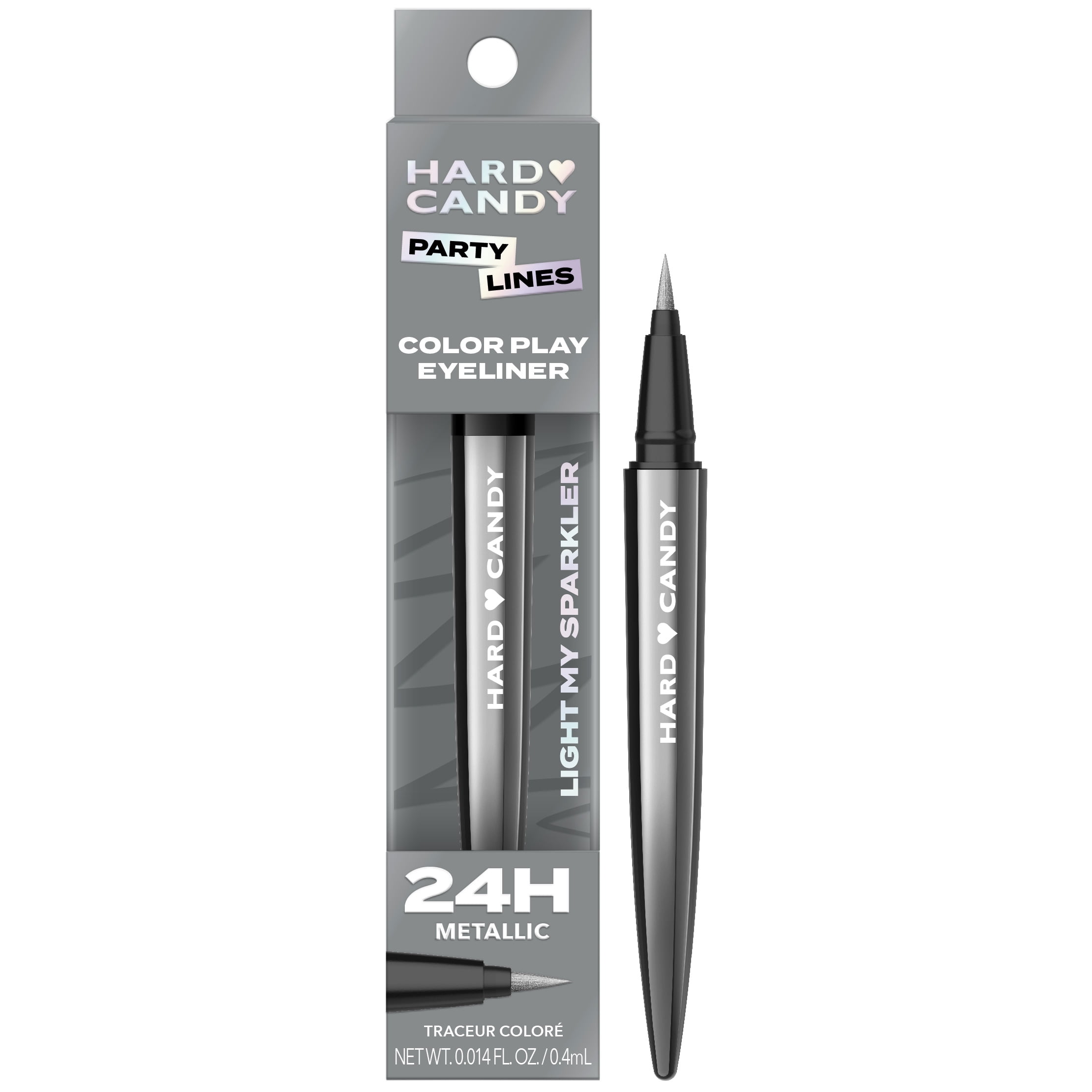Hard Candy Party Lines Color Play Eyeliner, Liquid, 24HR, Light My Sparkler, Metallic Silver