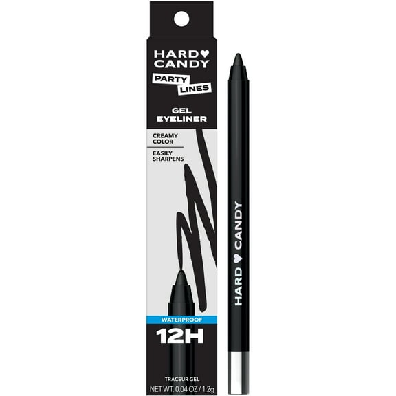 Hard Candy Party Lines Gel Eyeliner, Pencil Liner, 12HR Waterproof, Black Onyx, Matte Black
