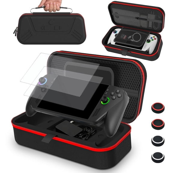 Hard Carrying Case for ASUS ROG Xbox Ally & ROG Xbox Ally X 2025, 7 in 1 Accessories Bundle with 2 Screen Protectors, 4 Thumb Grip Caps, Portable Travel Storage Bag Fits Adapter, Cable