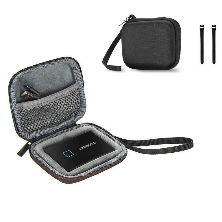 Hard Carrying Case Compatible for Samsung T7/ T7 Touch Portable SSD with 2  Cable Ties, Shockproof Travel Organizer for T7/ T7 Touch 500GB 1TB 2TB USB 