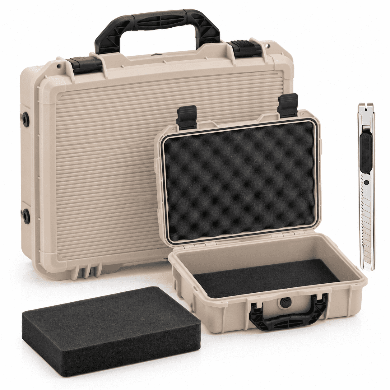 Hard Carrying Case, Tan, 13.78 x 11.02 x 4.33 Inch, Grid Shell ...