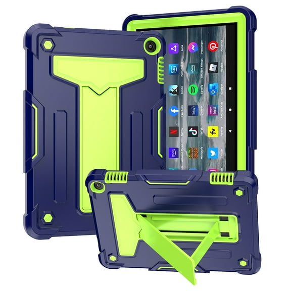 Hard Case for Kindle Fire HD 8 & Fire HD 8 Plus Tablet (2022 Release - 12th Generation) 8 Inch - Sturdy Viewing Kickstand Shockproof Case Lightweight Rugged Simple Back Cover Case, Navy + Green