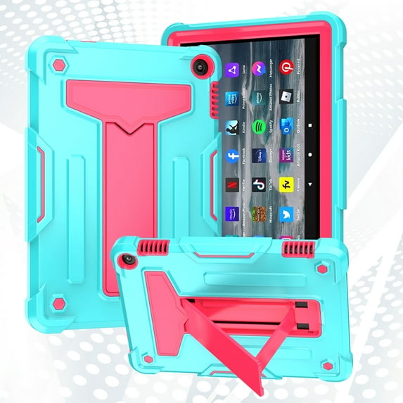 Hard Case for Kindle Fire HD 8 & Fire HD 8 Plus Tablet (2022 Release - 12th Generation) 8 Inch - Sturdy Viewing Kickstand Shockproof Case Lightweight Rugged Simple Back Cover Case, Mint + Rose
